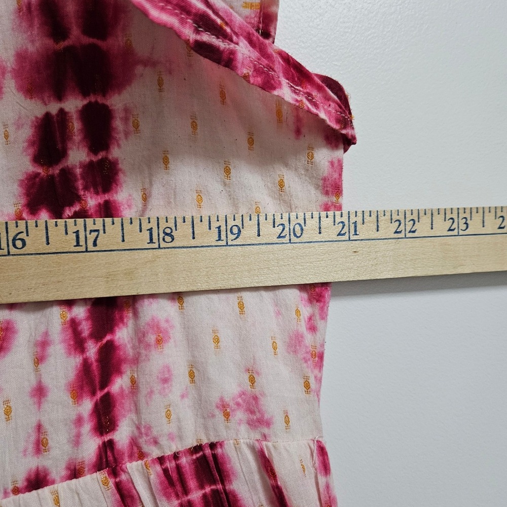 THML Anjuna Tie Dye Maxi Dress Womens Large Pink Tiered Metallic Tassel Boho - Picture 8 of 12